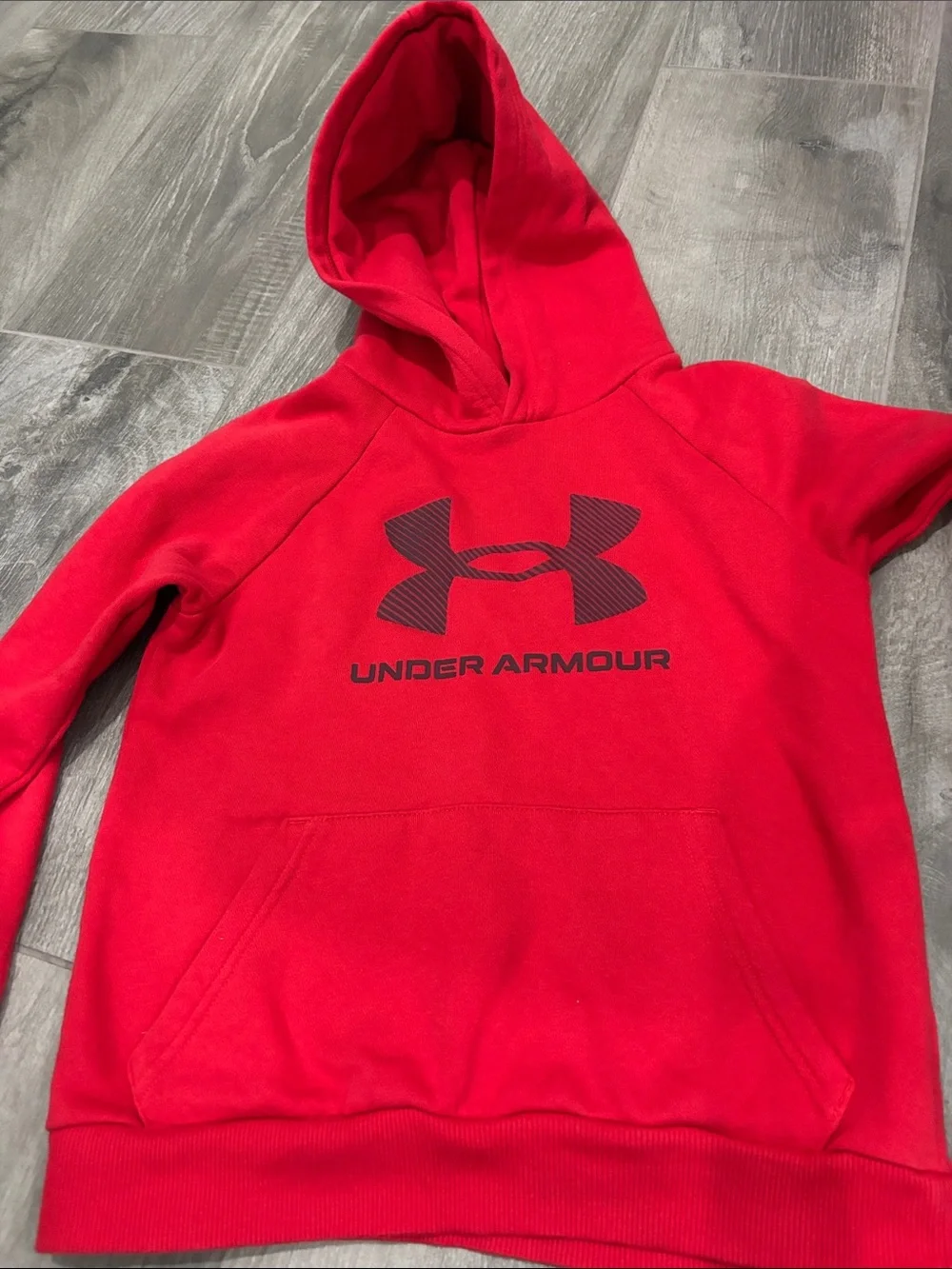 Kids Under Armour Red Pullover Hoodie with Logo- size SMALL